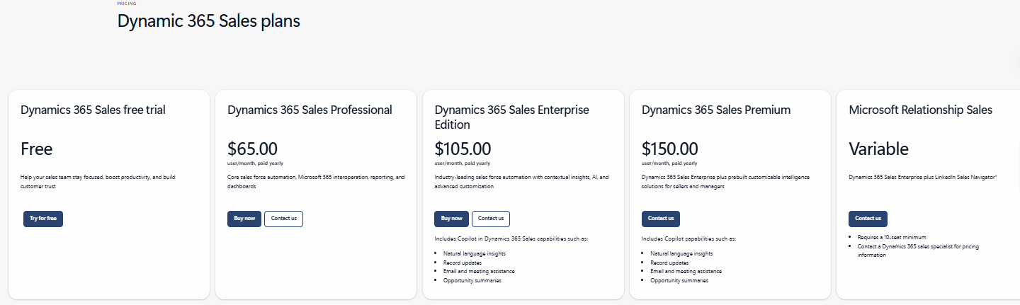 Microsoft Dynamics 365 pricing